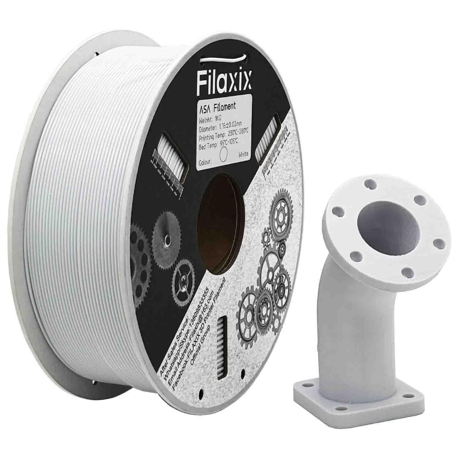 ASA Filament 1,75 mm Weiß, ASA 3D-Filament perfekt zum Drucken von Funktionsteilen im Außenbereich, Maßgenauigkeit +/- 0,02 mm, 1kg