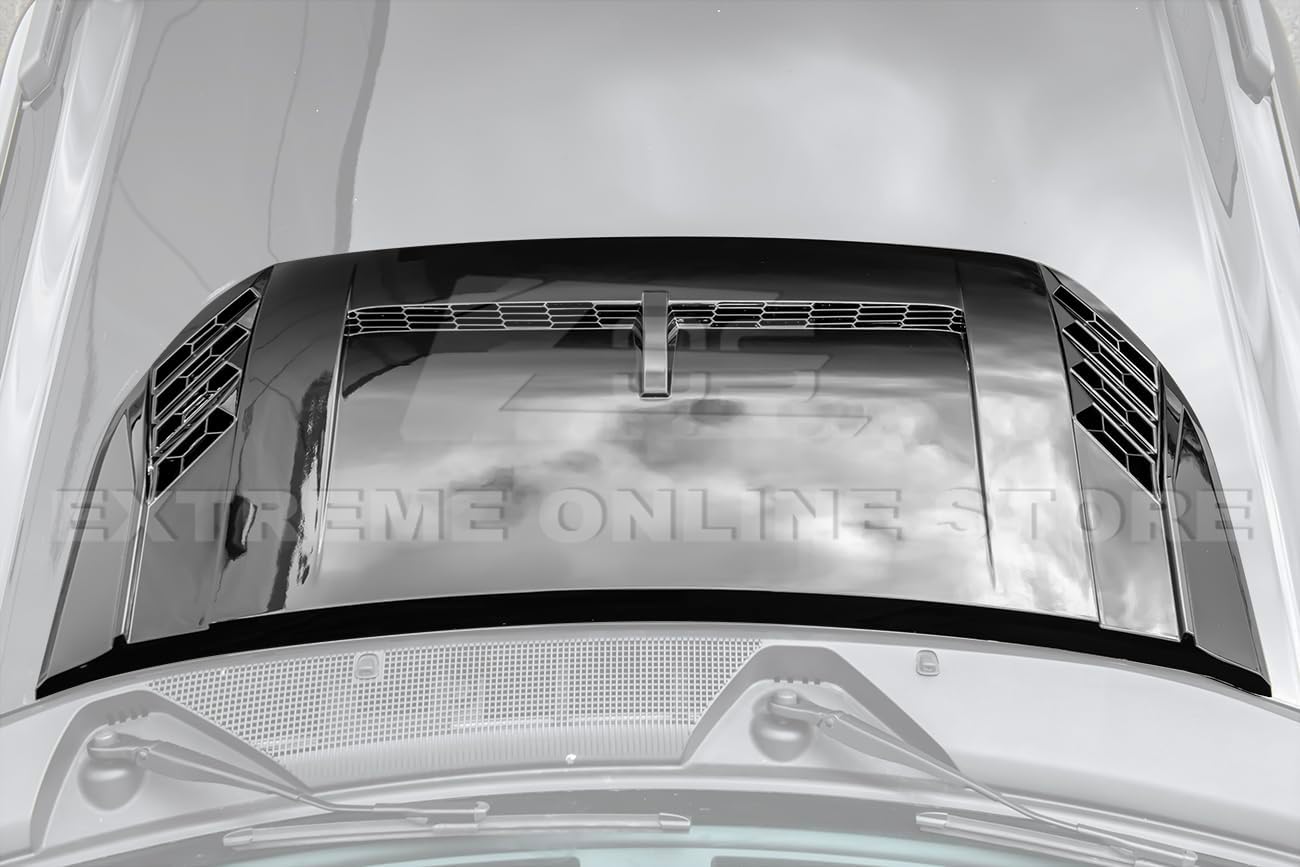 Replacement For 2021-Present Ford Bronco Models | Raptor Style ABS Plastic - Painted Glossy Black Front Hood Vent Bonnet Scoop Cover VENT-585-V2-ABS