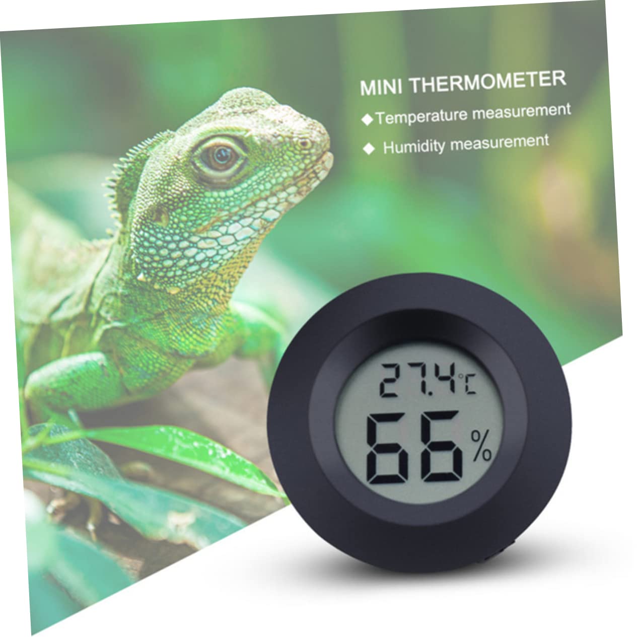 HANABASS Termometro Igrometro Digitale Rotondo per Rettili, in ABS e Acrilico, Compatto e Leggero, per Terrario e Uso Domestico, 10 Pezzi | Display Celsius, Uso Casa e Negozio Animali, Formato Incorporato, Nero