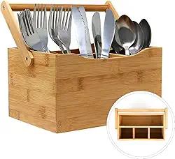 Genérico Organizador de Talheres Bambu Ecológico Com Alça Bancada 25 cm x 17 cm x 12 cm Natural