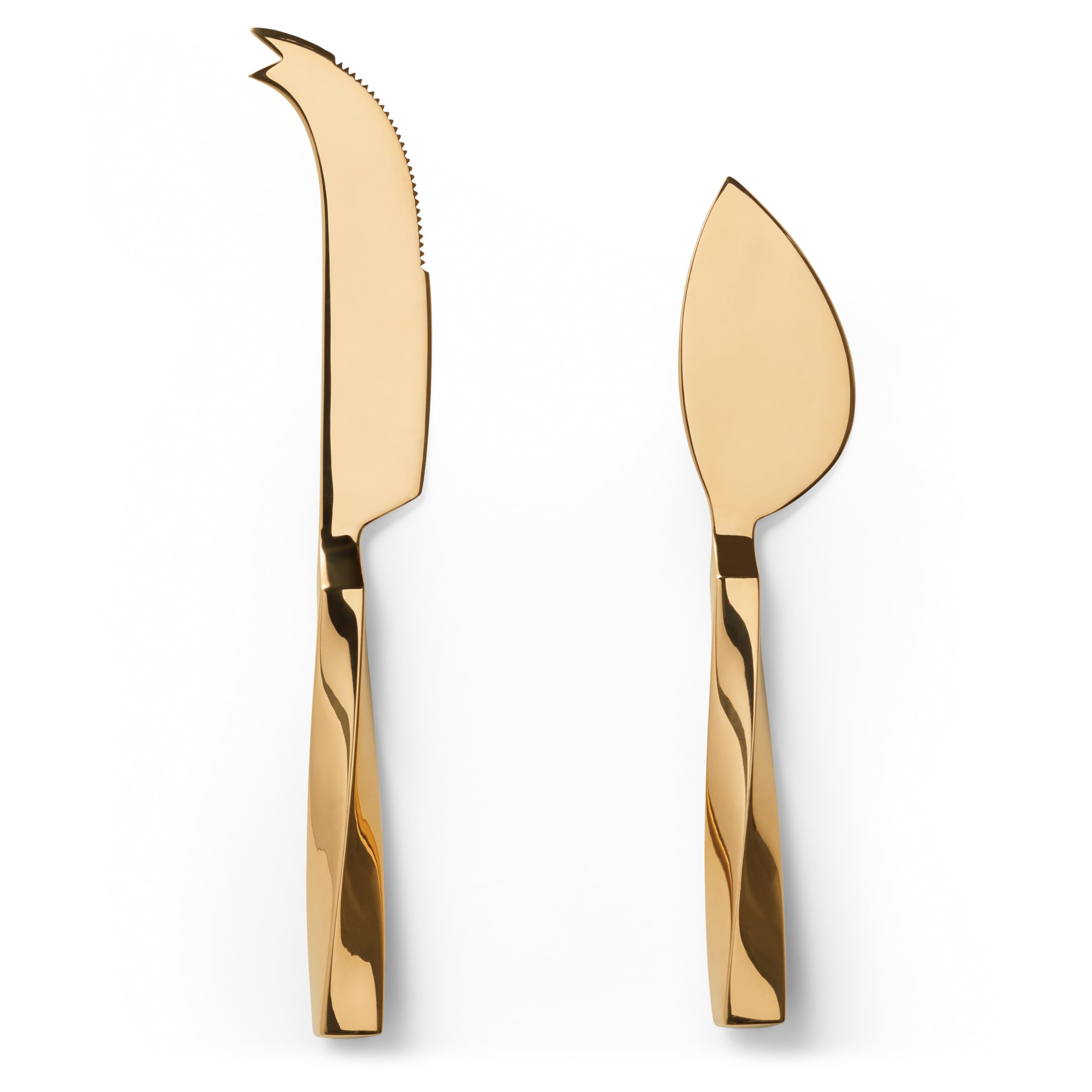 AERIN Leon 2-Piece Gold Cheese Knife Set, Brass Plated Stainless Steel