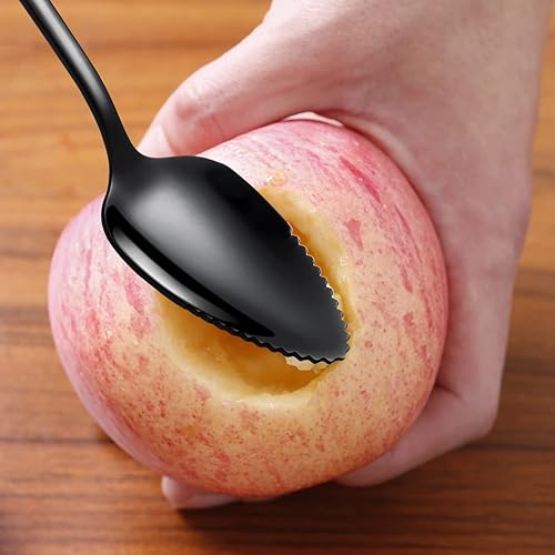 Miniatura 13 de Juego de 5 cucharas de pomelo, juego de utensilios de cuchara de pomelo de acero inoxidable, borde dentado y mango de calibre grueso, herramienta