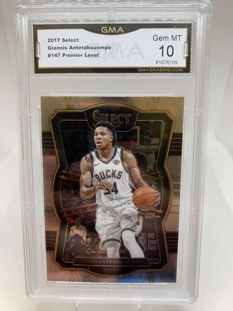 GMA Gem Mint 10 Certificate #81076109 2017-18 Panini Select #147 Giannis Antetokounmpo Premier Level Milwaukee Bucks Professionally Graded Basketball Card