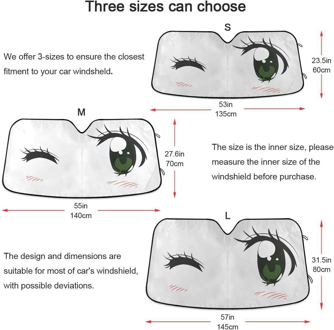 Car Windshield Sun Shade Anime Eyes Wink Car Sun Visor for UV Rays and Sun Heat Protection Woman Girls Green Eyes Blocks Heat and Sun Foldable Sun Shield 57x32 Inches, Automotive Interior Accessories