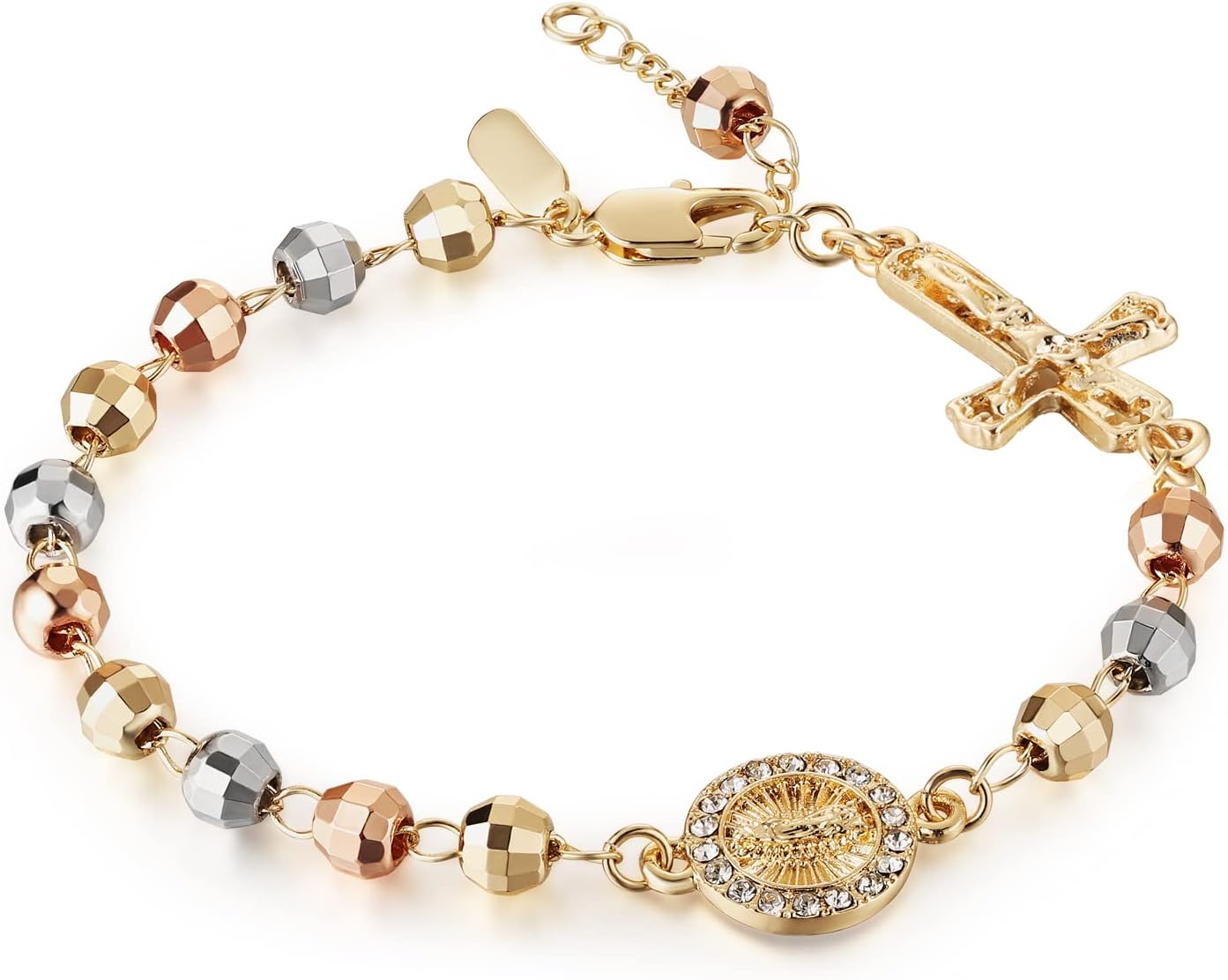 Virgin Mary Rosary Bead Cross Bracelet Virgin of Guadalupe Adjustable Link Bracelet for Women Girl Jewelry Gift