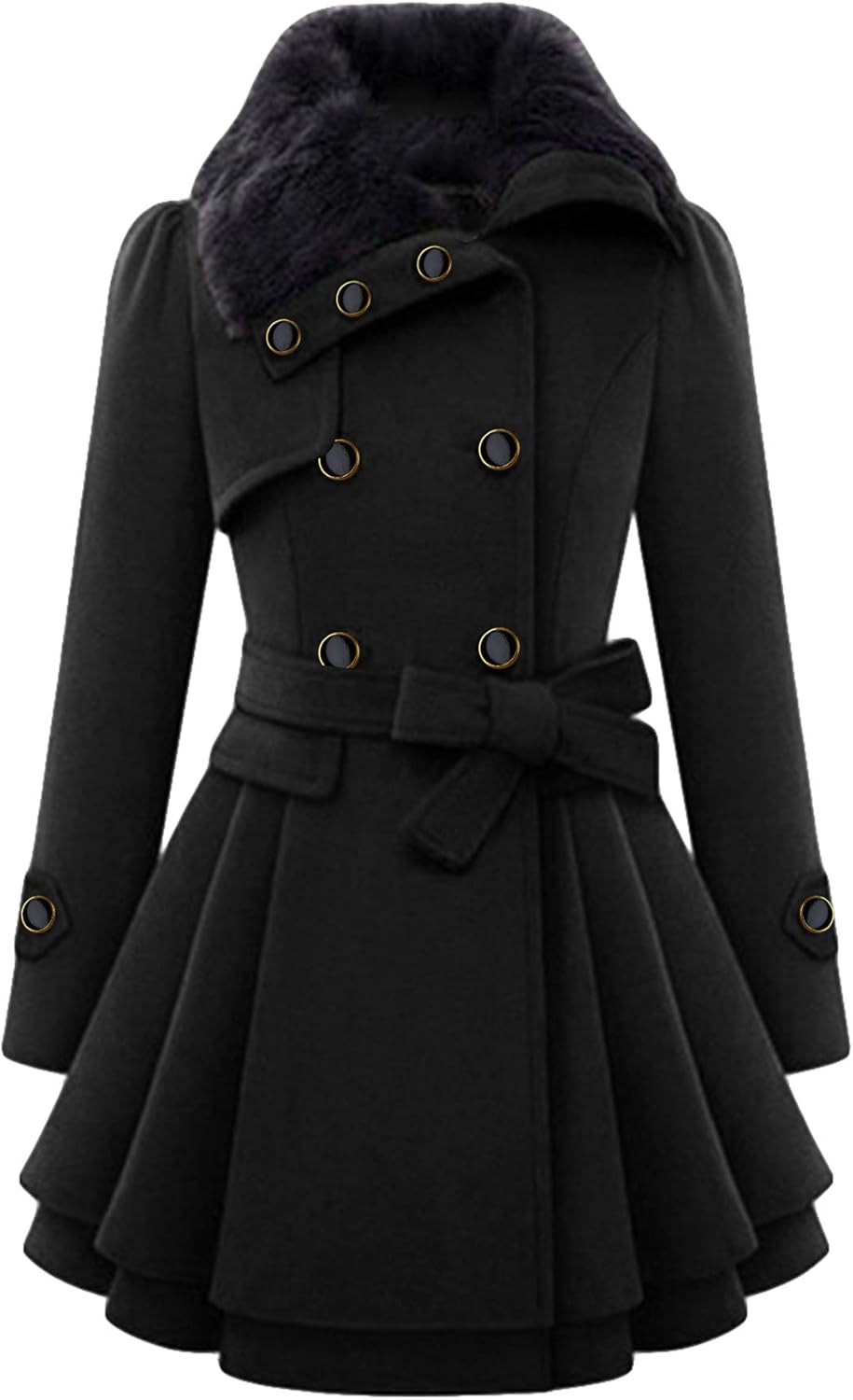 GRASWE Women's Trench Coat Long Sleeve Lapel Pea Coat Long Jackets