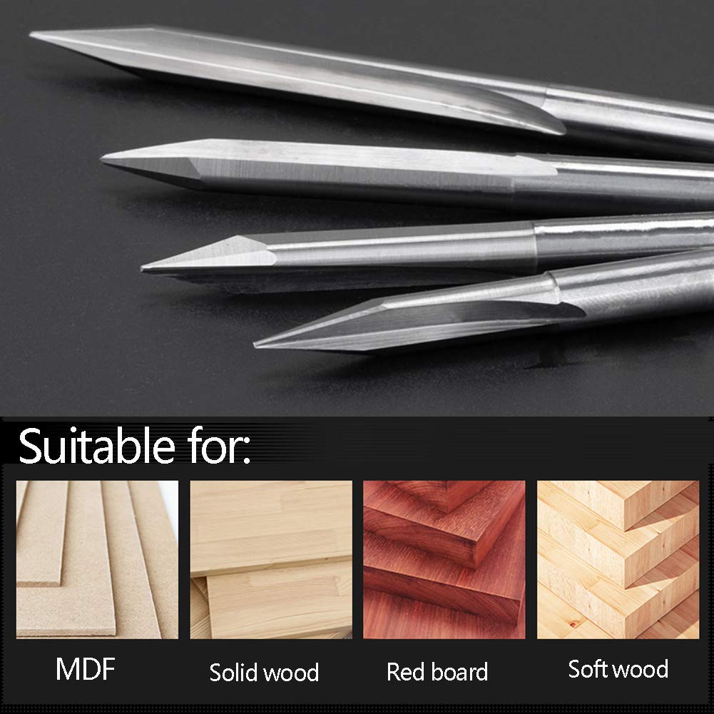 HUHAO Engraving Tools 6mm Shank 2 Flute V Grooves CNC Router V-Bit for Wood 30 Degree 1.0mm Tip Engraving Bits 3PCS