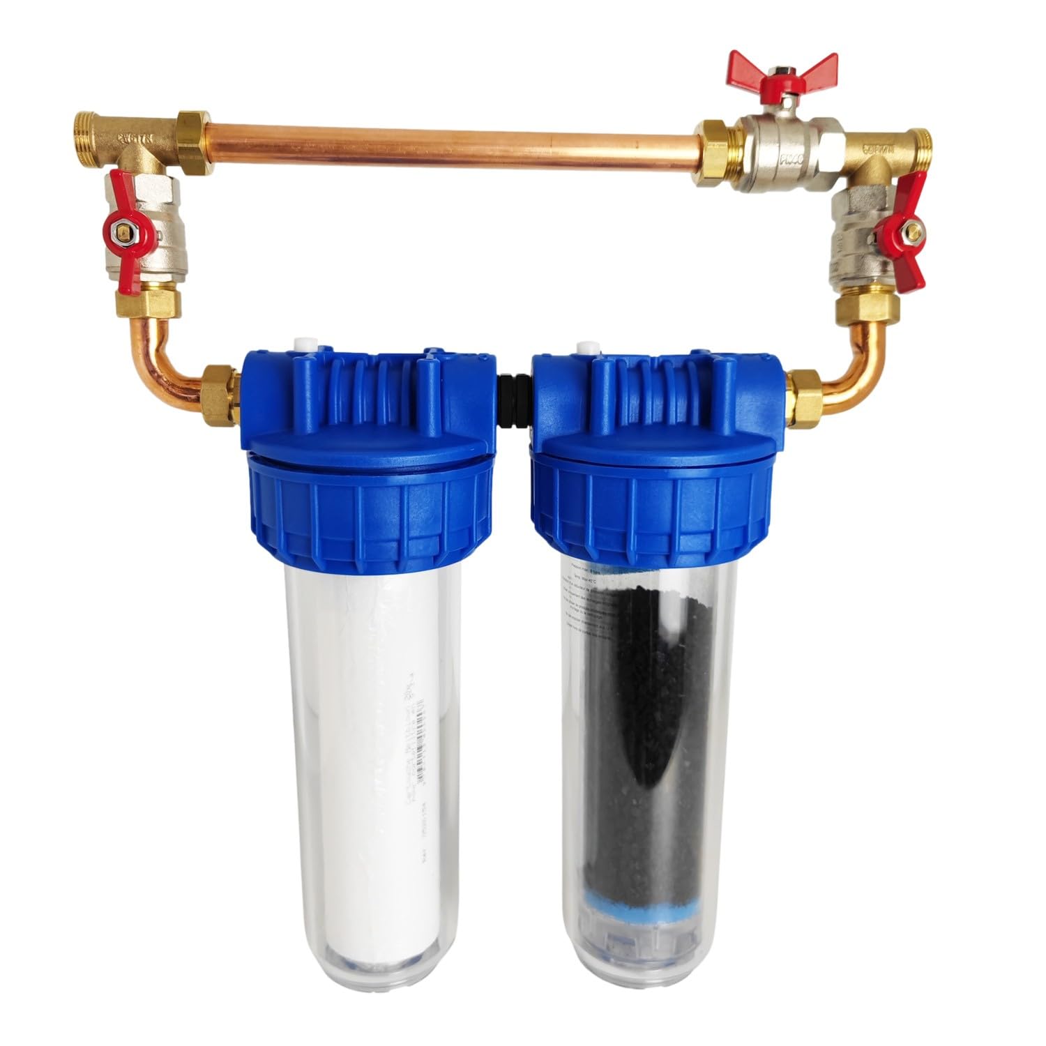 Portafiltro De Agua Doble 9"3/4 20/27f Con Cartucho De Sedimentos By-pass De 20µm Y Carbón Activo