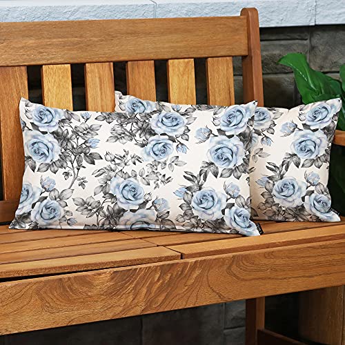 Ekobla Blue Flowers And Leaves Decorative Throw Pillow Case Watercolor Floral Pattern Ink Painting Waist Lumbar Pillow Covers Cotton Linen Cushion Cover For Sofa Couch 12X20 Inches #TOP2