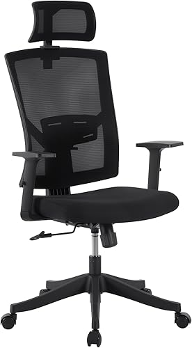 Silla de oficina ergonómica de respaldo alto, soporte lumbar ajustable y reposacabezas, silla de tareas giratoria con reposabrazos hacia arriba,