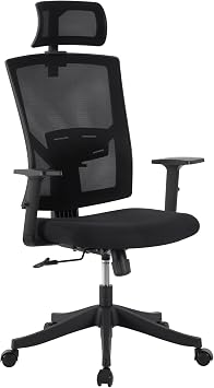 High Back Ergonomic Office Chair - Adjustable Lumbar Support & Headrest, Swivel Task Chair with -Up Armrests, Height-Adjustable Rocking Mesh Computer Desk Chair, for Home/OfficeBlack