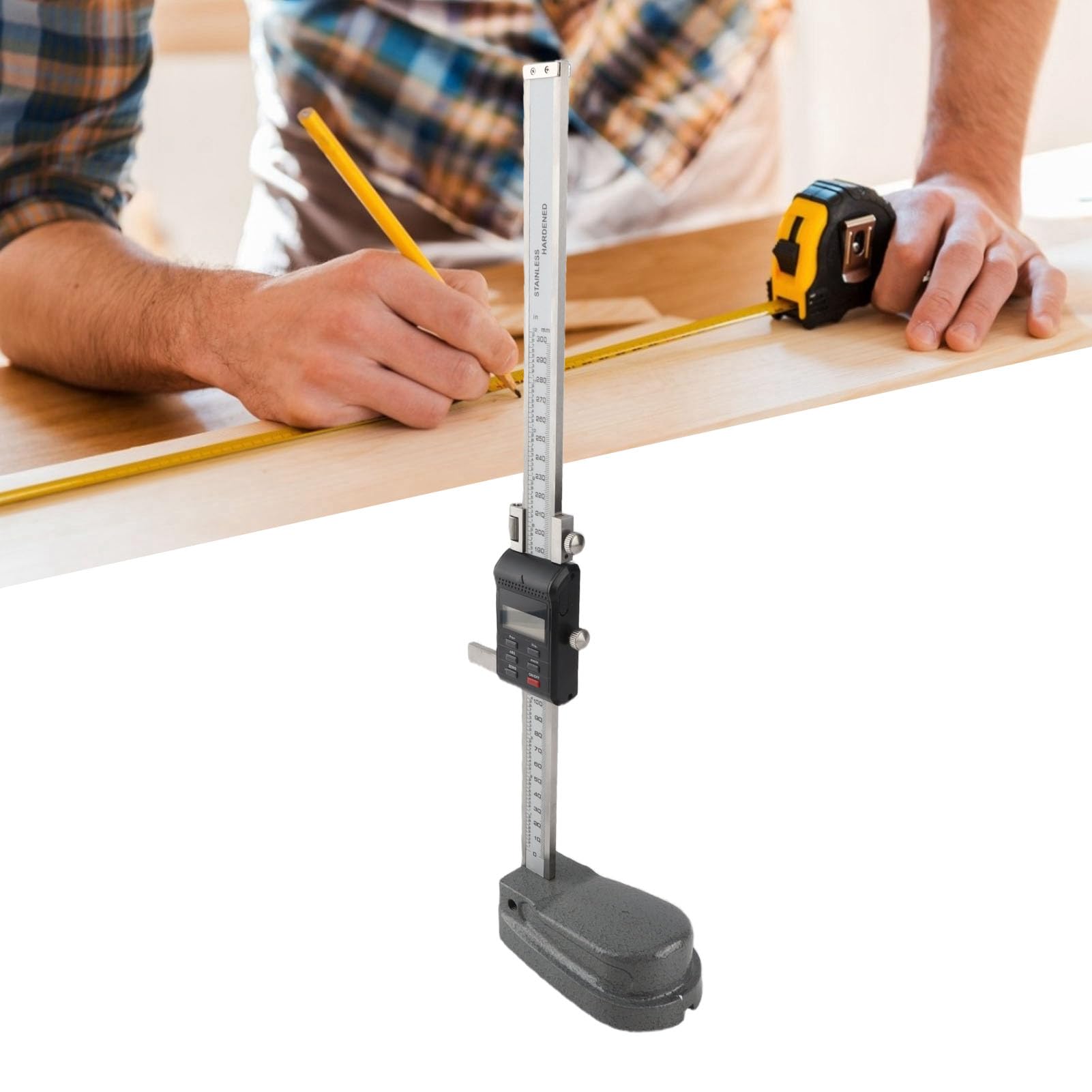 Medidor de electrónico: Herramienta de Medición Carpintería Acero Inoxidable con Pantalla Digital para Procesamiento Mecánico