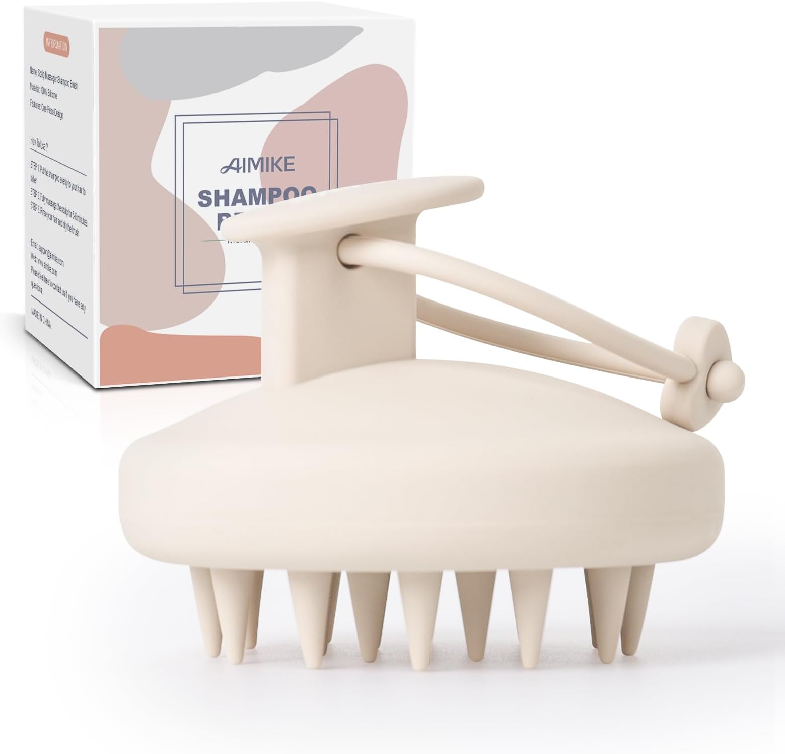 AIMIKE Silicone Scalp Massage Brush Shampoo Brush, Environmentally Friendly Head Massage Brush for Exfoliating and Stimulating Hair Growth, Head Massage Shampoo Hair Brush [Wet and Dry], Oatmeal