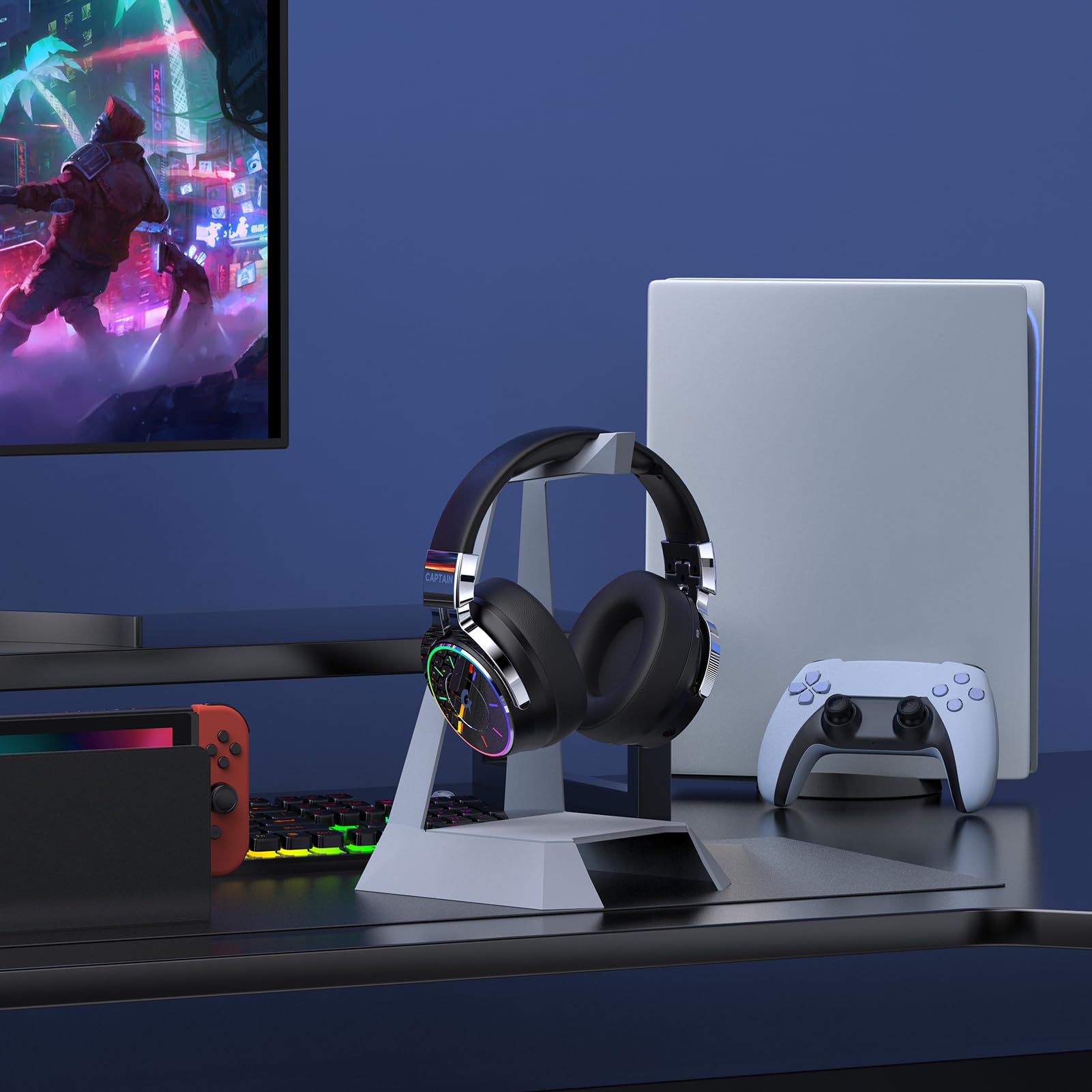 Gvyugke Gaming Headset Wireless für PS5, PC, PS4, Switch, Mac, 2.4GHz Gaming Kopfhörer & Bluetooth 5.4 Kabellos (≤20ms) & 3.5mm Kabel, Noise Cancelling Mikrofon, 7.1 Surround, 60H Akku & RGB-Licht