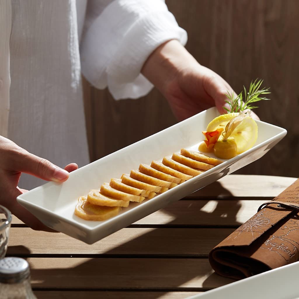 Plato llano Platos llanos grandes y modernos Plato para servir Bandeja para servir Plato de sushi rectangular de porcelana blanca Vajilla para restaurante Mood Plato frío Platos llanos apilables (Or