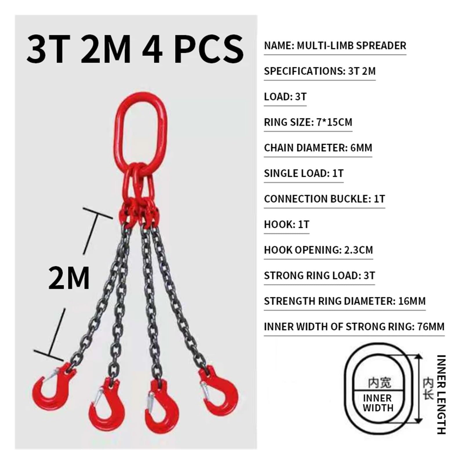 Argani da Traino - Paranco a catena 3T 2M - 4 attrezzi manuali con ganci per rimorchi per barche e attrezzature di sollevamento, resistente, perfetto per garage e officina