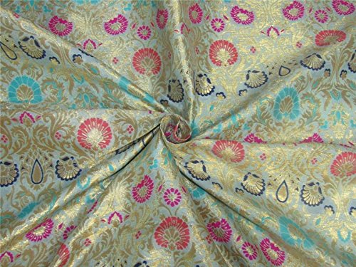 Tissu Brocart Menthe et Doré Métallique de Haute Qualité 111,8cm