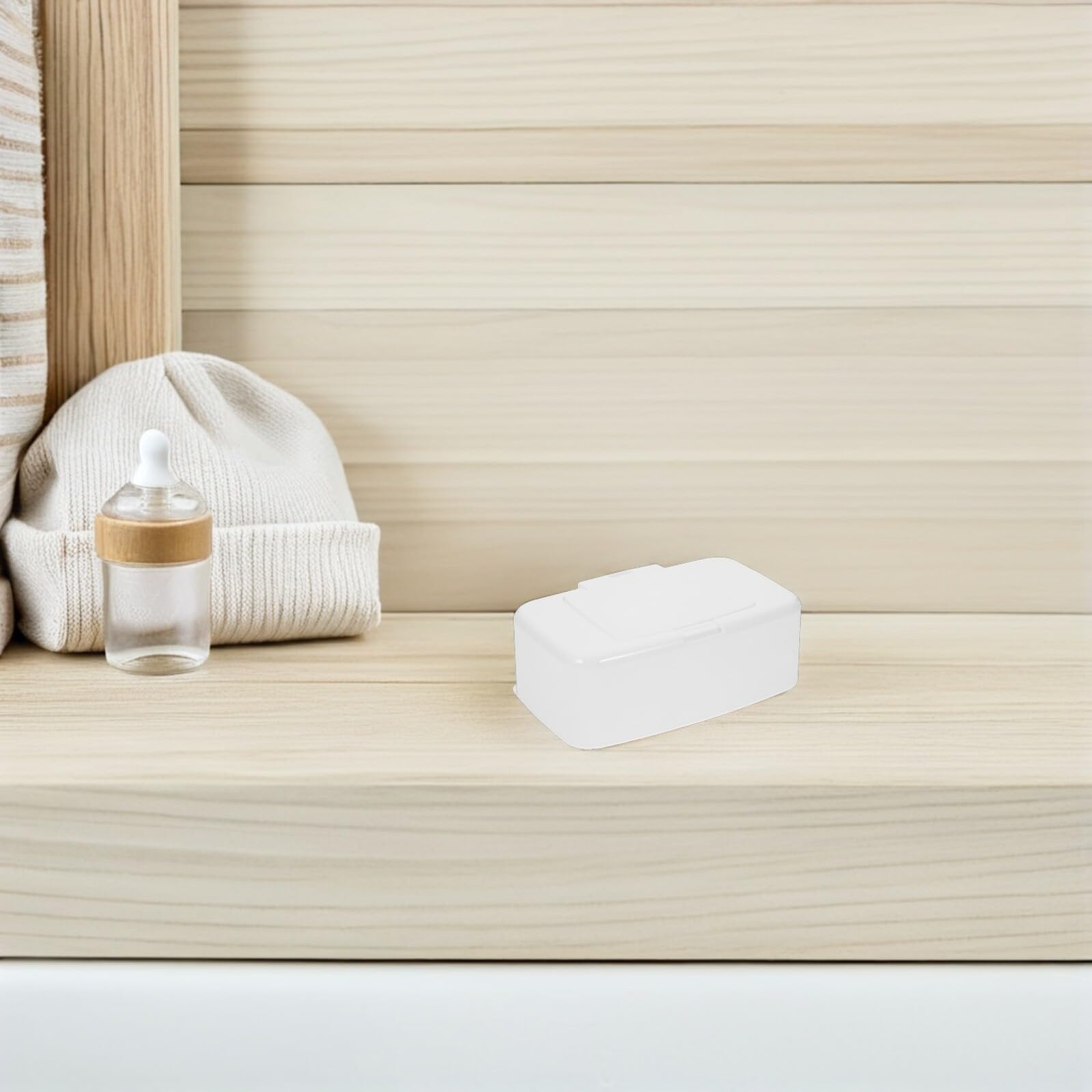 Abaodam Dispensador de Toallitas Húmedas Recargable 4 Unidades con Tapa Hermética y Botón Pulsador, Caja Portátil para Almacenamiento en Baño, Cocina y Escritorio, Mantiene
