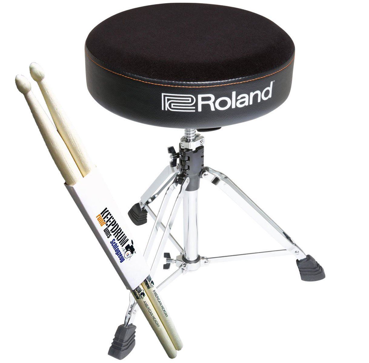 Roland Taburete para batería RDT-R con asiento redondo y baquetas Keepdrum (1 par)