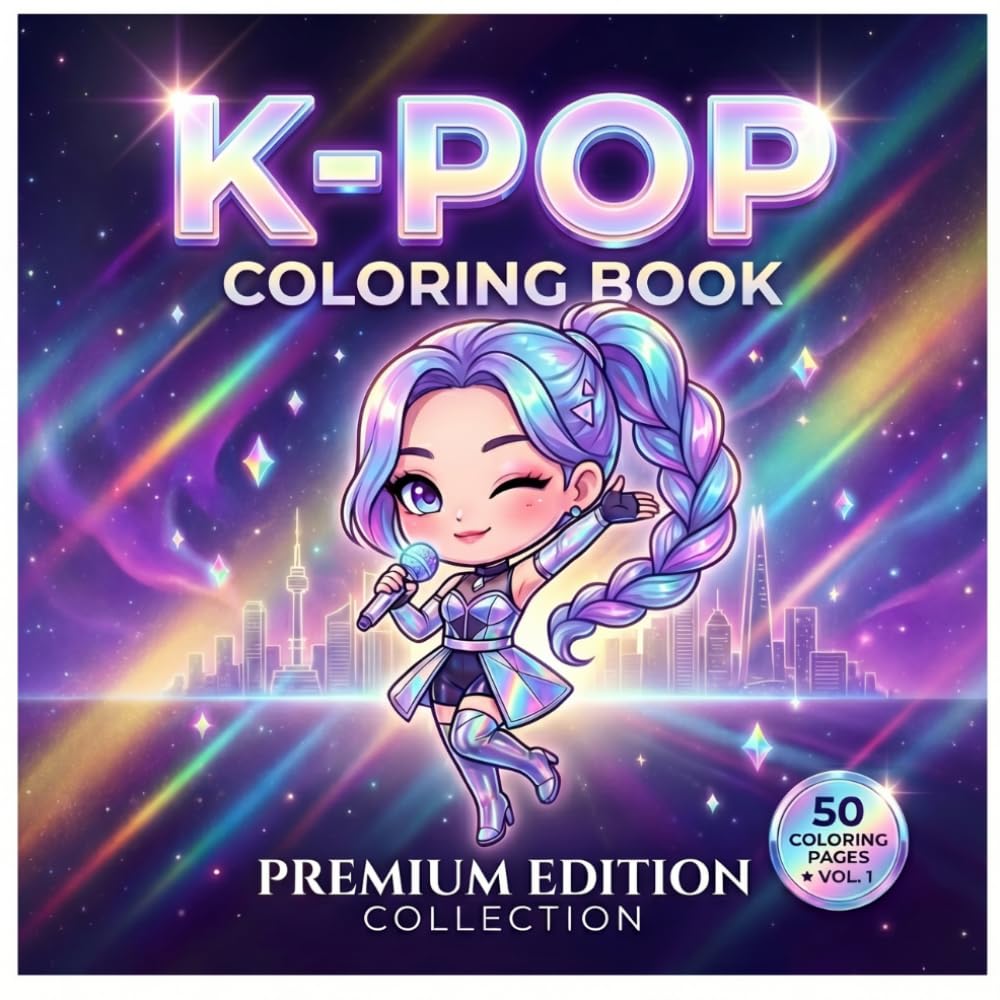 K-Pop Coloring Book: PREMIUM EDITION COLLECTION - 50 Designs, Idols, Concert Vibes, and K-Pop Items