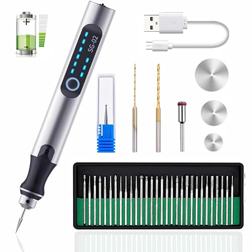 USB Rechargable Engraving Pen with 35bits,Mini Electric Engraver Etching Machines Cordless Rotary Tools Engraved Jewelry Stone Metal Plastic Wood Resin Model - Silver