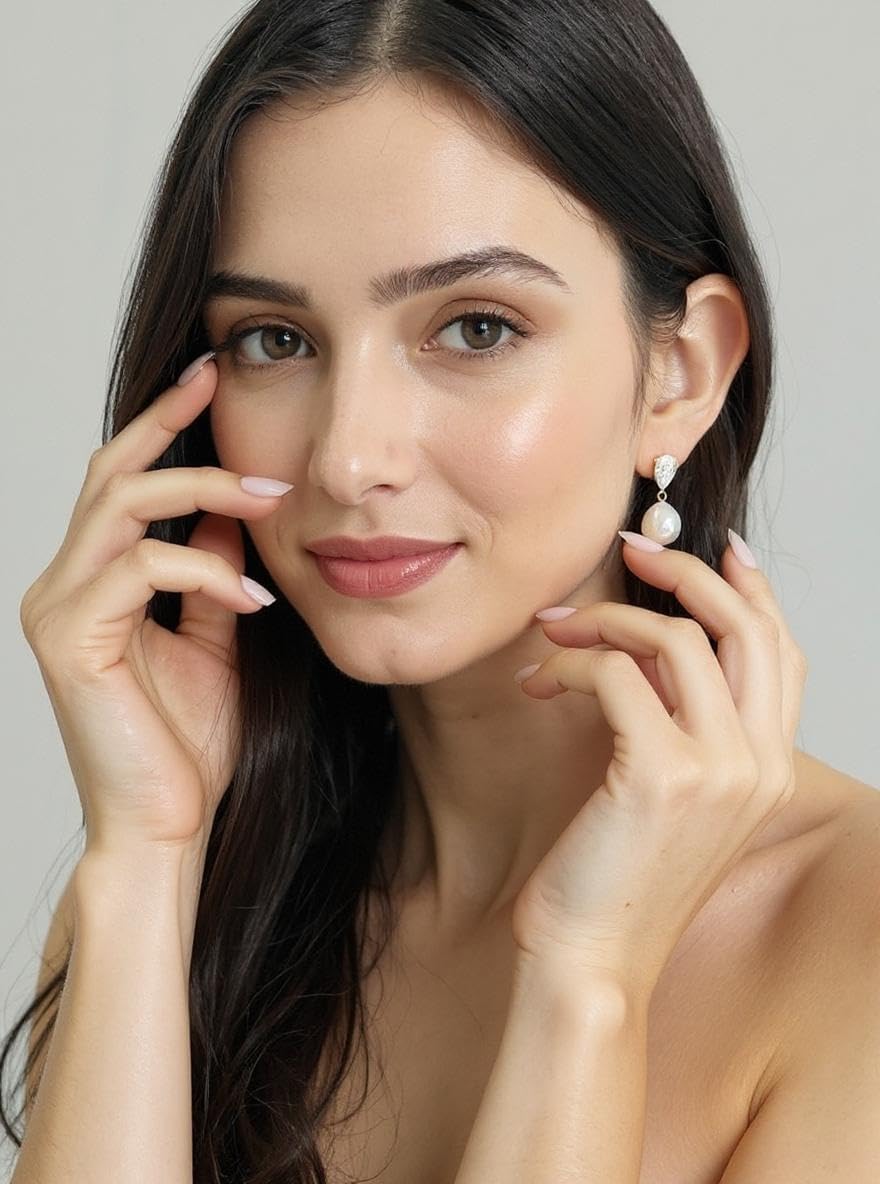 Pearl Drop Earrings for Women Cubic Zirconia Stud Earring Pearl Dangle Earrings for Brides, Bridesmaids, Birthday, Women Jewelry - Image 2