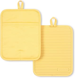 KITCHENAID Ribbed Soft Silicone Pot Holder 2-Pack Set, 2025 Color of The Year, Butter Yellow, 7"x9"