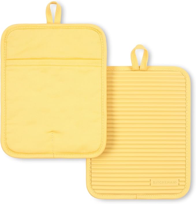 KitchenAid Ribbed Soft Silicone Pot Holder 2-Pack Set, Milkshake Tan, 7"x9"