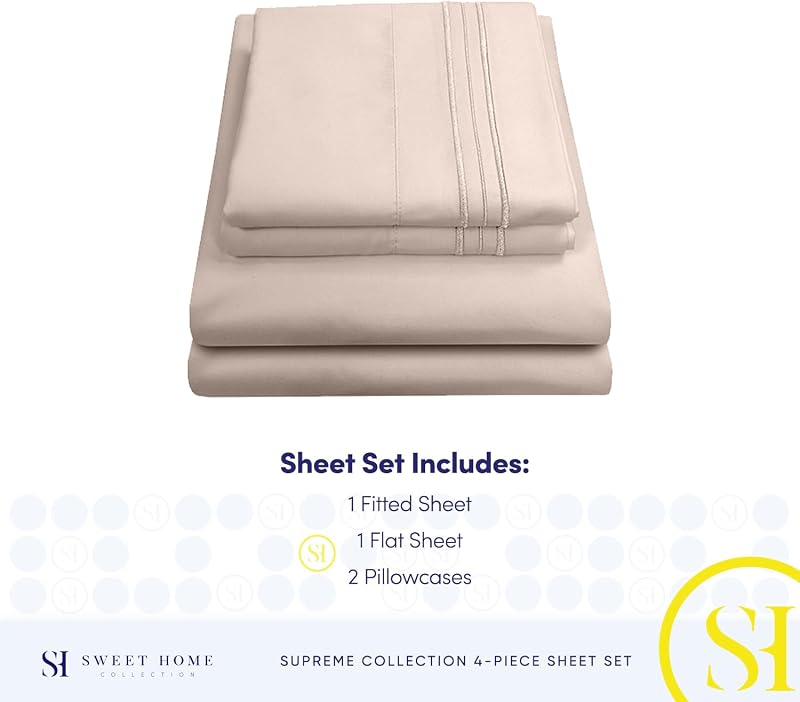 Full Size Sheet Sets - Breathable Luxury Sheets with Full Elastic & Secure Corner Straps Built In - 1800 Supreme Collection Extra Soft Deep Pocket Bedding Set, Sheet Set, Full, Beige image 4