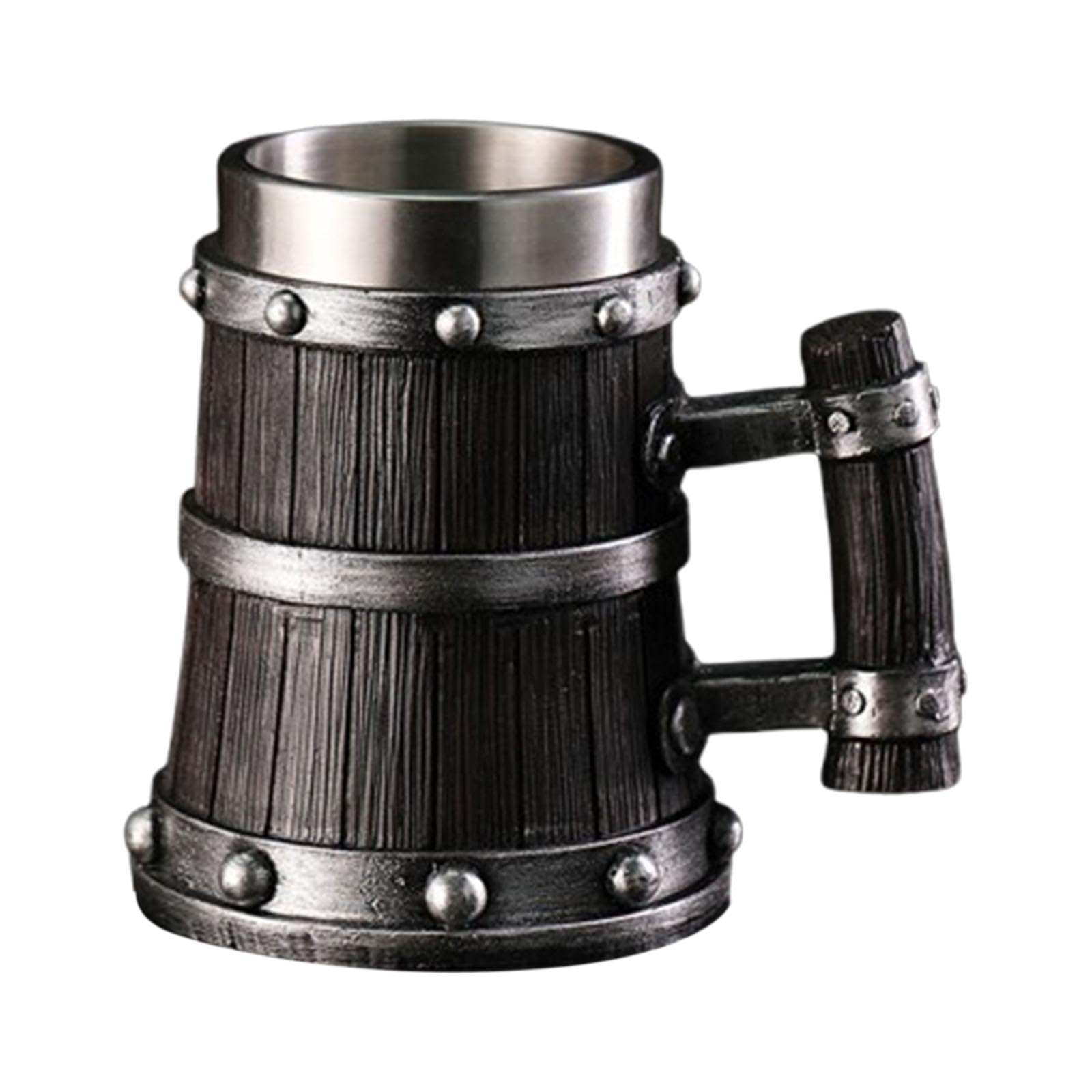 Taza medieval creativa de madera con acabados artesanales vintage