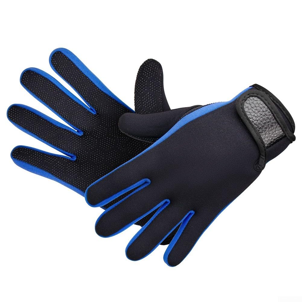 KHIronHive Neoprene Diving Gloves 1.5mm Thermal Wetsuit Gloves Anti-Slip Waterproof for Scuba Diving Swimming Surfing Fishing with Elastic Wrist Strap Cold Water Protection(M blue)