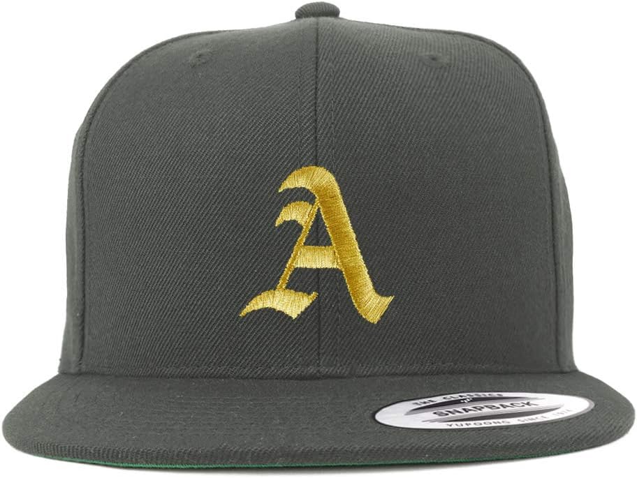 Trendy Apparel Shop Old English Gold A Embroidered Snapback Flatbill Baseball Cap