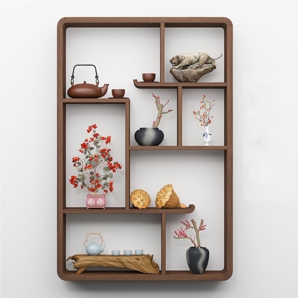 Wooden Wall Mounted Display Case with Floating Shelves, Wall Mountable Curio Collectibles Storage Display Box for Home Decor, Memorabilia, Figurines, Collectibles & More