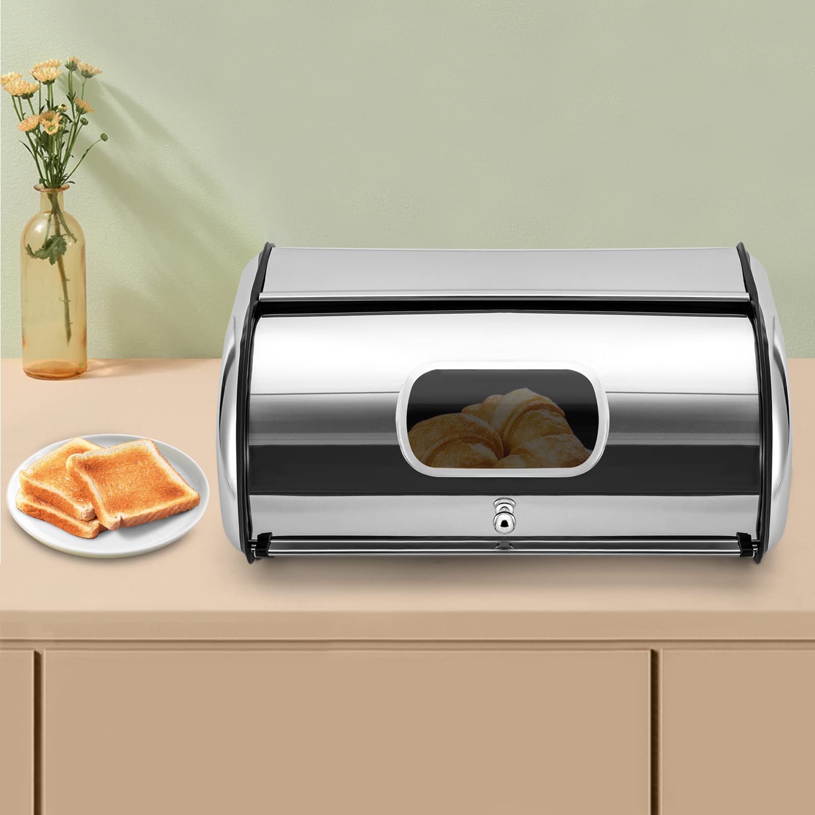 Contenitore per il pane in acciaio inox, con coperchio