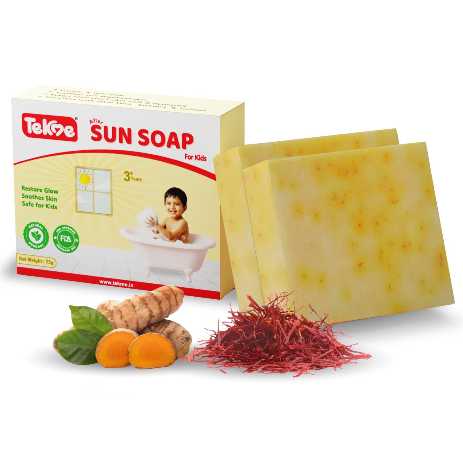After Sun Soap for Kids | Gentle Tan Removal & Daily Use Kids De-Tan Soap with Saffron, Turmeric, Papaya & Aloe Vera | Natural Handmade Soaps for 3 Years+ (75g Pack of 2)-image-45