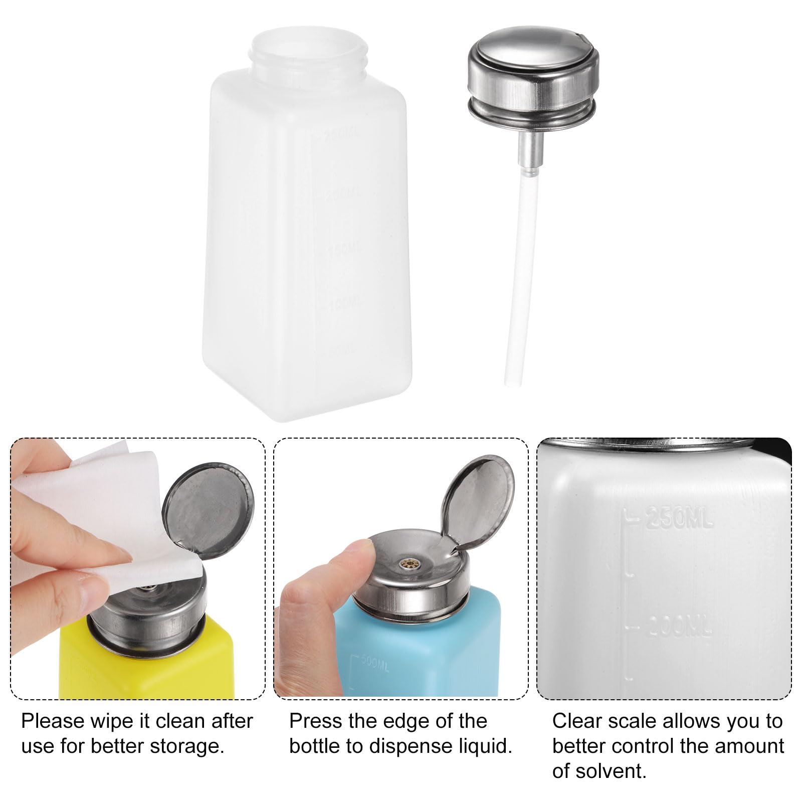 QUARKZMAN 2pz Dispenser Solventi Alcol, 250ml (8.5oz) Dispenser Liquidi Pressione, Coperchio Sigillante Acciaio Inox per Acetone, Detergente, Solvente Smalti, Bianco