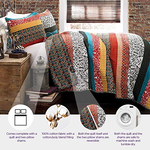 Lush Decor C21842P14-000 Boho Stripe Reversible Cotton Quilt 3-Piece Set thumb #1