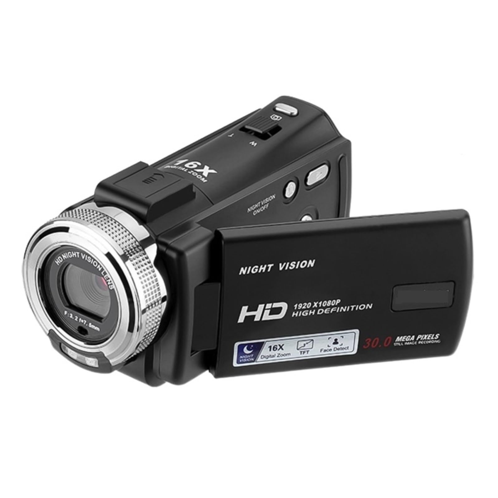 Videocamera digitale 1080P 30MP HD 16X Zoom di registrazione portatile con schermo LCD da 3 pollici Cattura Facilmente Momenti Meravigliosi(V12 with 32GB)