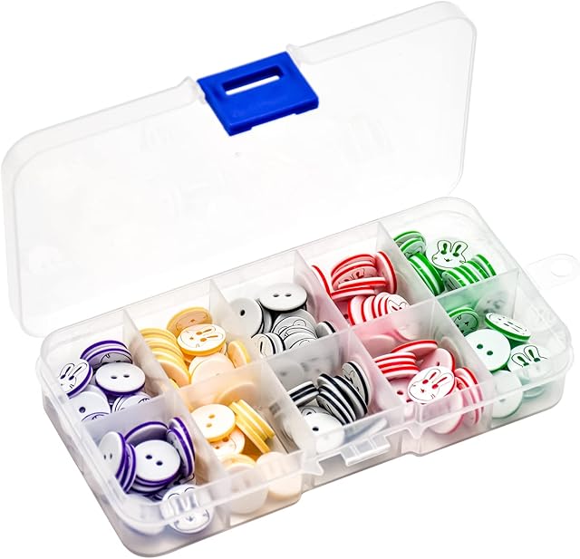 Skyzone 150pcs Colorful Buttons, Resin Craft Buttons for Baby Cardigan Knitting, Cute Handmade Buttons with Plastic Storage Box for Crafting, Sewing, Kids Manual Button Painting DIY Decoration
