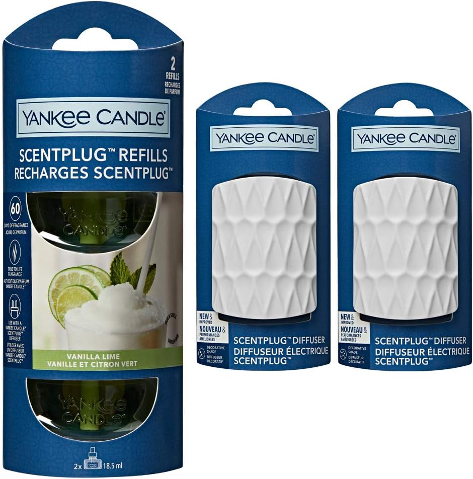 YANKEE CANDLE Scent Plug in Air Freshener Starter Set - 2 x White Plugs and 2 x Refills (1 Twinpack) (Vanilla Lime)