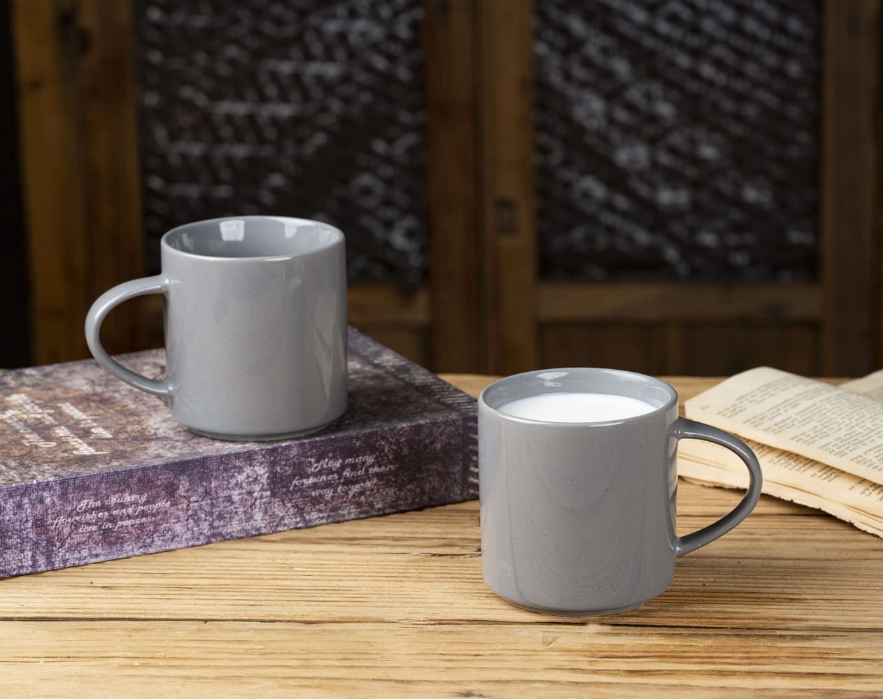 Richimount - Set di 6 tazze da caffè, serie Nebula, 355 ml, con manico, per caffè, tè e bevande calde, ideali per cucina, sala da pranzo e colazione, grigio scuro