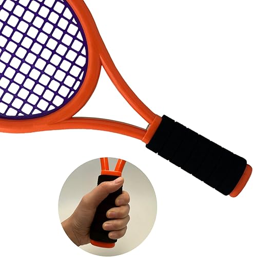 Miniatura 7 de Juego de raqueta de tenis para niños, raqueta de 17 pulgadas con 1 pelota de tenis, 4 volantes de bádminton y 3 pelotas suaves para deportes de