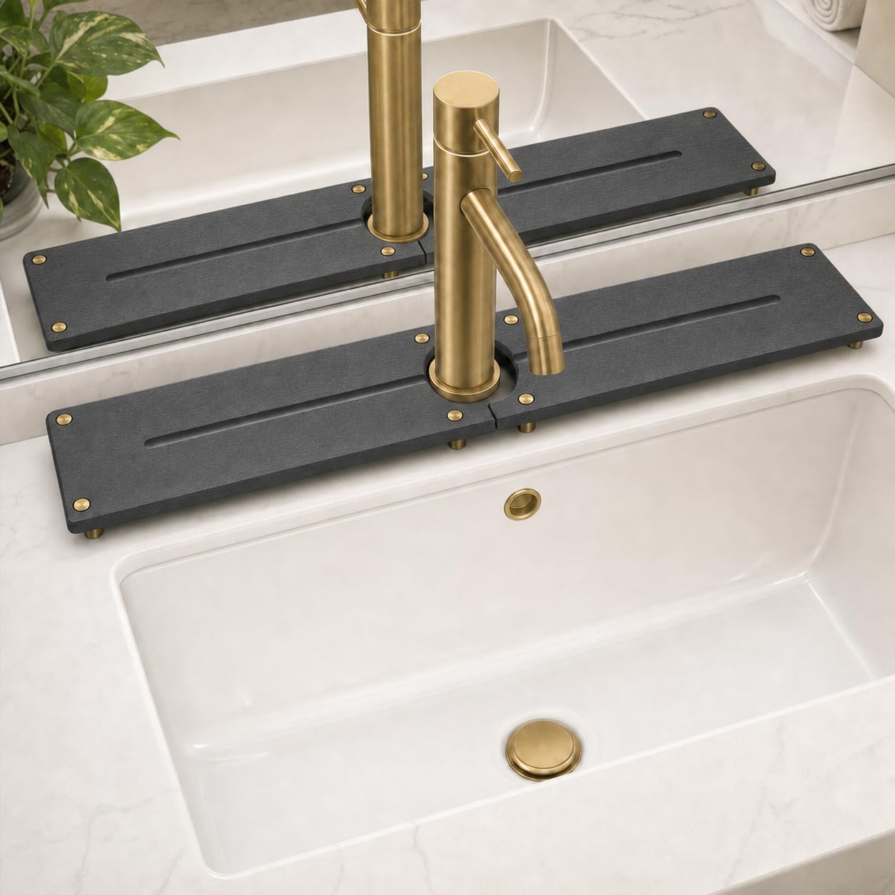 Soporte de esponja y posavasos de piedra absorbente para organizar la encimera del baño