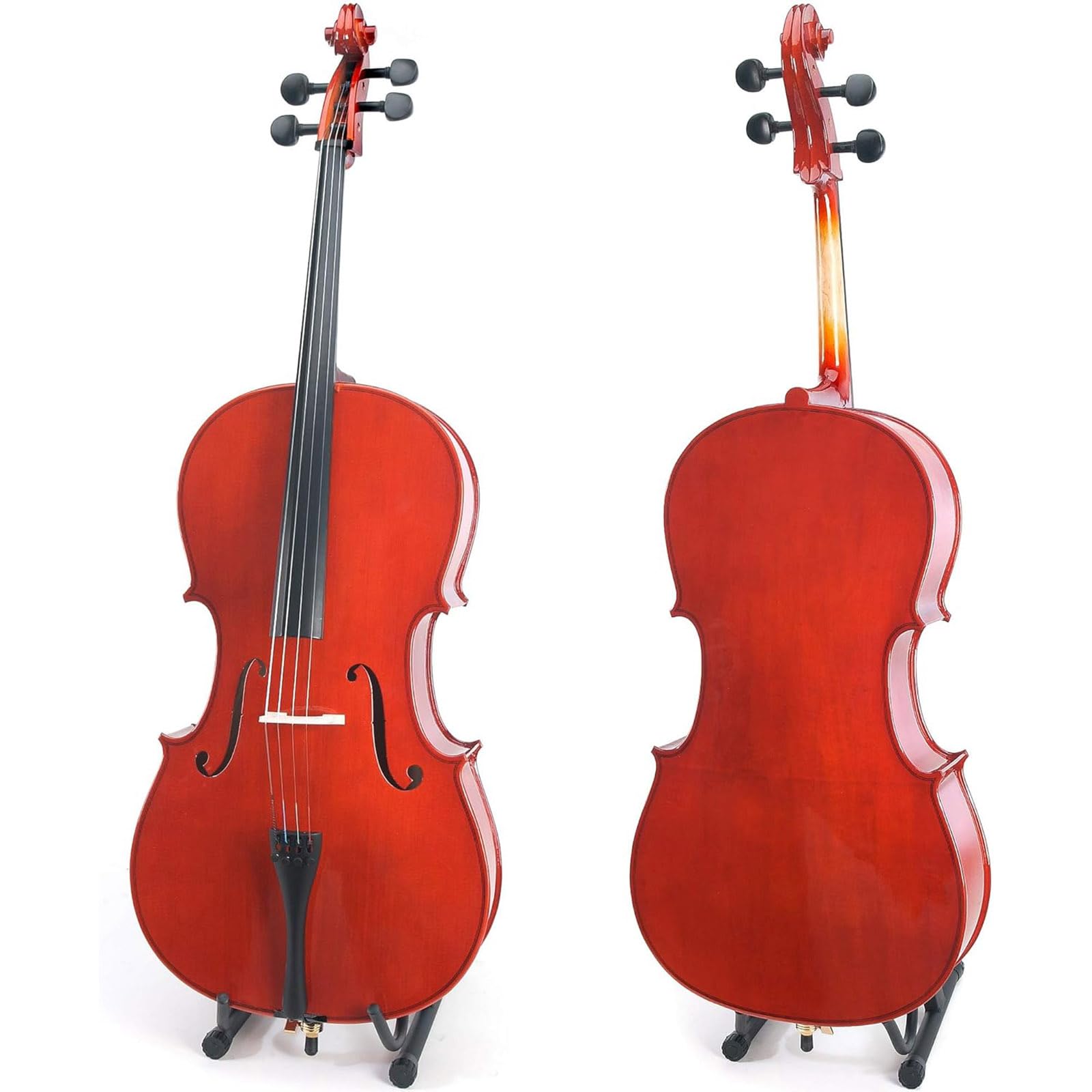 Ceciliec Acoustic Cello for Beginners – 4/4 Full Size Solid Wood Beginner Cello Set with Case, Stand, Bow, Rosin, Bridge & Extra Strings – Ideal for Adults & Students