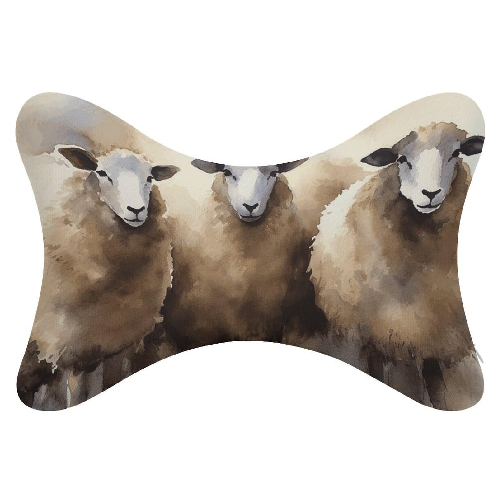 FekiLoot Sheeps Watercolor Car Headrest Set of 2,Softness Memory Foam Car Neck Pillow with Breathable Removable Cover Car Neck Support Pillow Ergonomic for Driving, Office