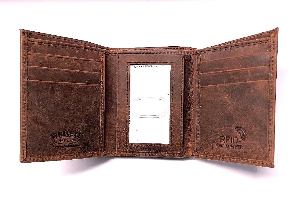 Bass Fishing Trifold Wallet Crazy Horse Leather RFID Protected2