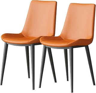 Juego de 2 sillas de comedor modernas de cuero con patas de metal altas (37 pulgadas) para islas de cocina, respaldo cómodo y asiento acolchado, elegantes sillas naranjas para sala de estar