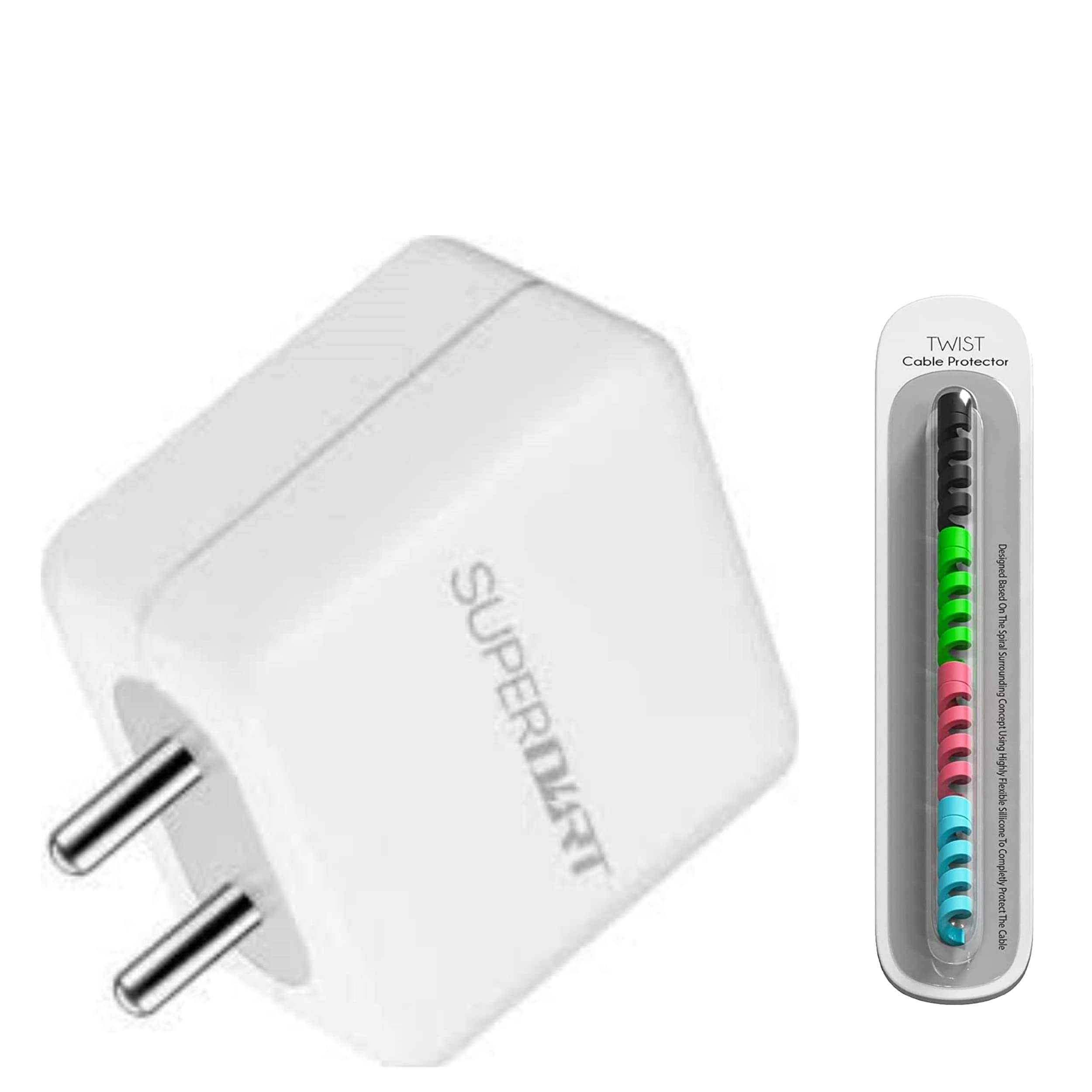 Troy65W Super Dart Charger Compatible with Realme XT/XT 730G/ X2/C12/Narzo 20A,6/7/7Pro, Oppo Reno 6/5/4 Pro 5G Dash Charging 6V 4A (Charger with USB Port)(White) with 1 Set of Cable Protector