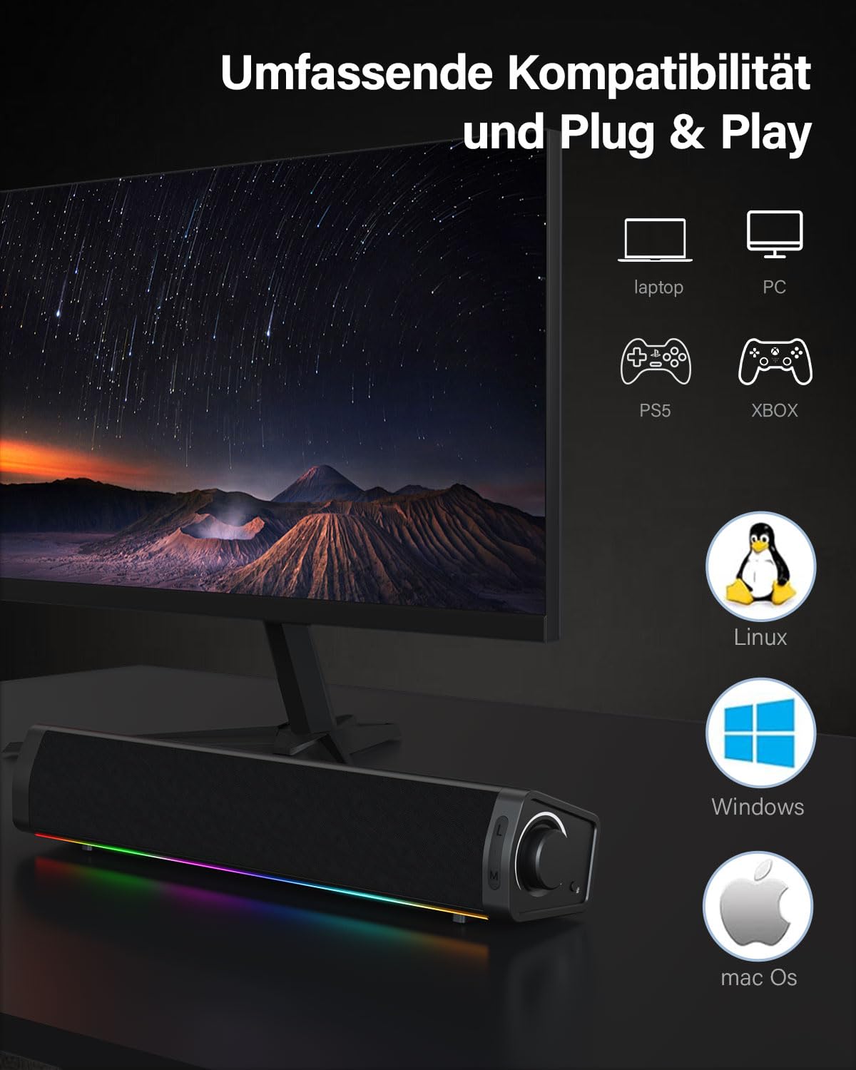 PC Lautsprecher USB für Desktop, Monitor, Laptop