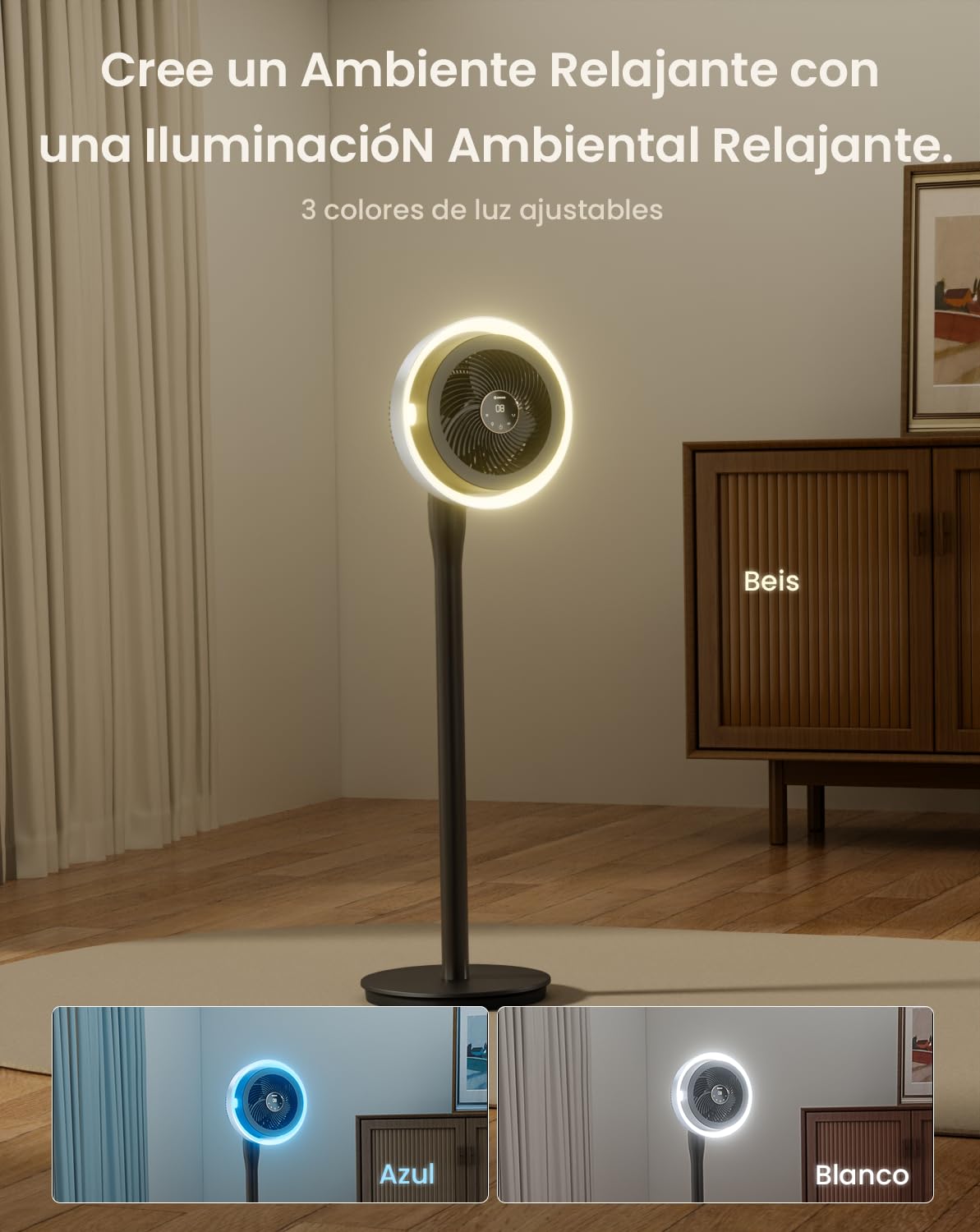 AIRMATE Ventilador de Pie Silencioso con Luz, Ventiladores de Pie Hurricane, Ventilador Oscilante 120°/90°/60° Pantalla LED 16 Velocidades 12H Timer Control Remoto Dormitorio Hogar Oficina 30dB, 120cm
